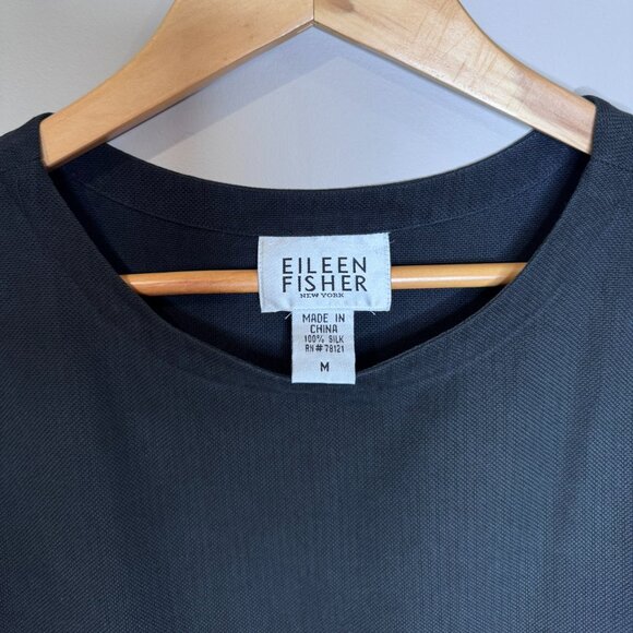 Eileen Fisher | 100% Silk Shift Midi Dress | Black | Medium - Picture 4 of 4